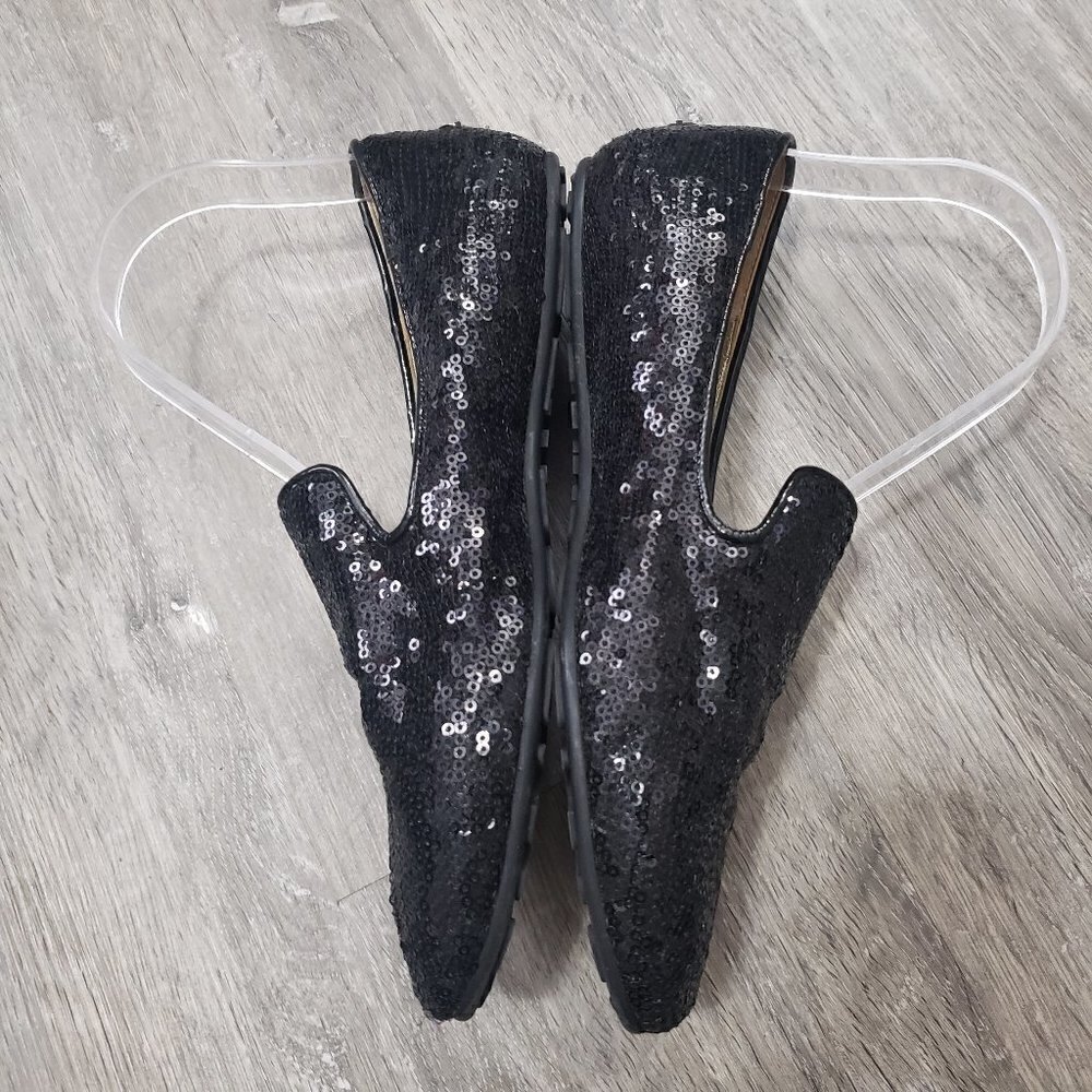 Jimmy Choo Black Sequin Smoking Slippers Sz 37 - Picture 3 of 10